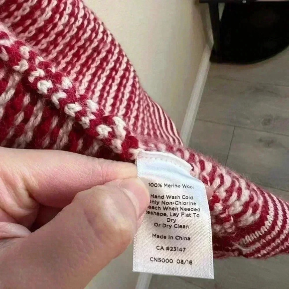 Talbots Merino Wool Red and White Open Front Cardigan Sweater Size Large - Picture 4 of 4